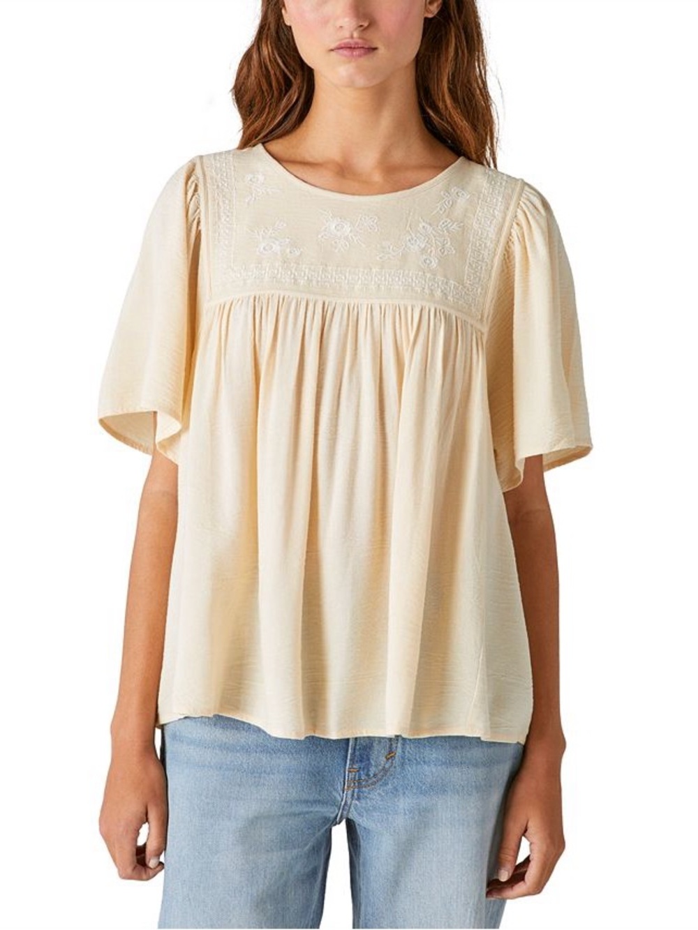 Lucky brand flowy bohemian embroidered top size 1X